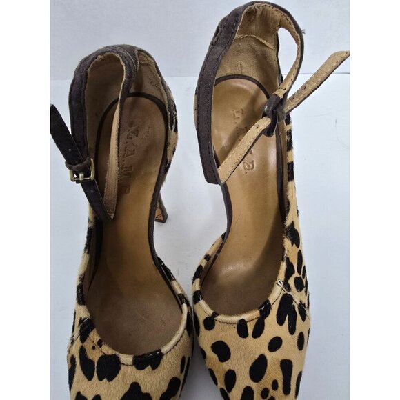 L.A.M.B. Leopard Print Ankle Strap Fur Stiletto High Heels size 7 - Picture 12 of 16